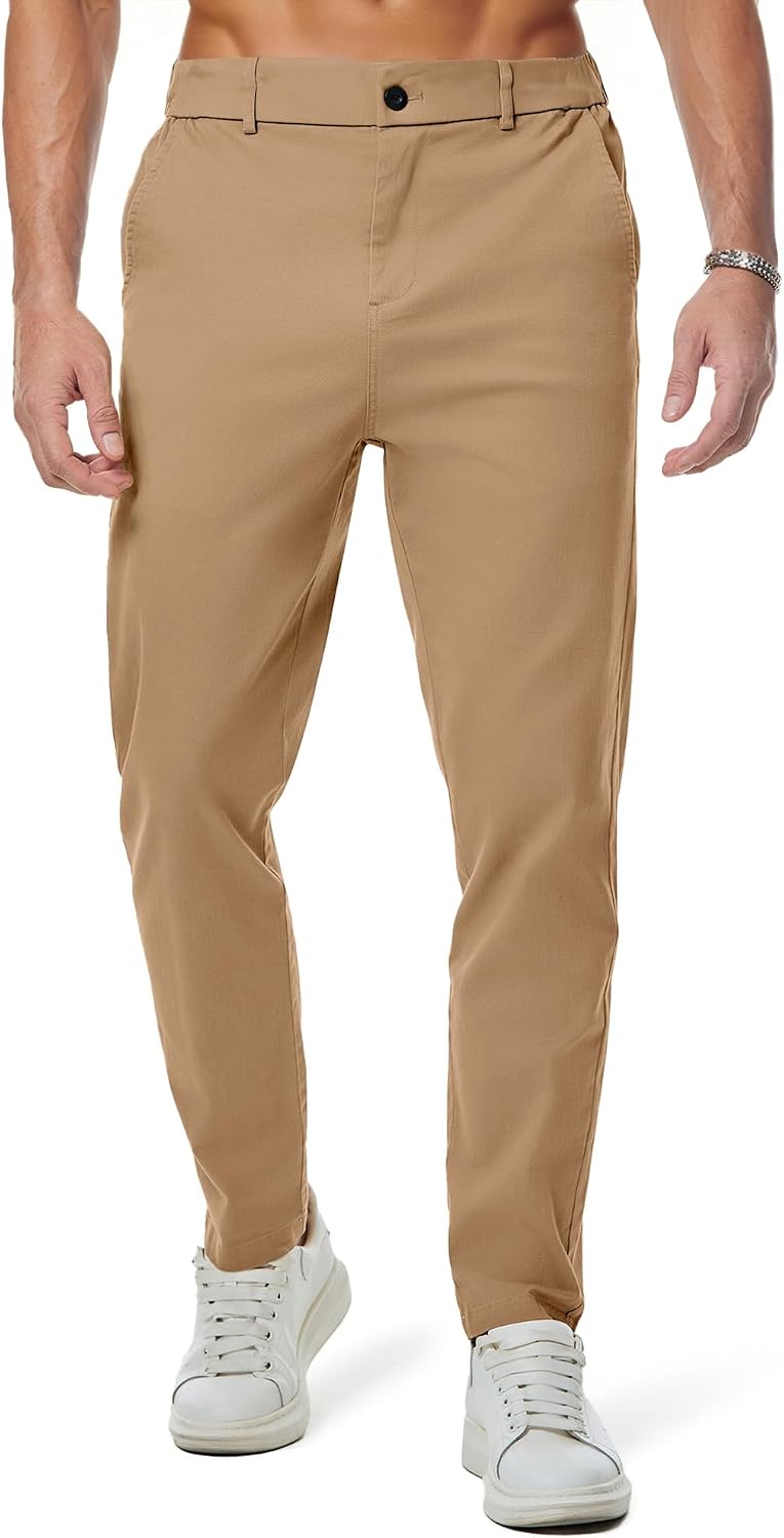 JMIERR Chino Pants Casual Elastic Waist Tapered Golf image 1