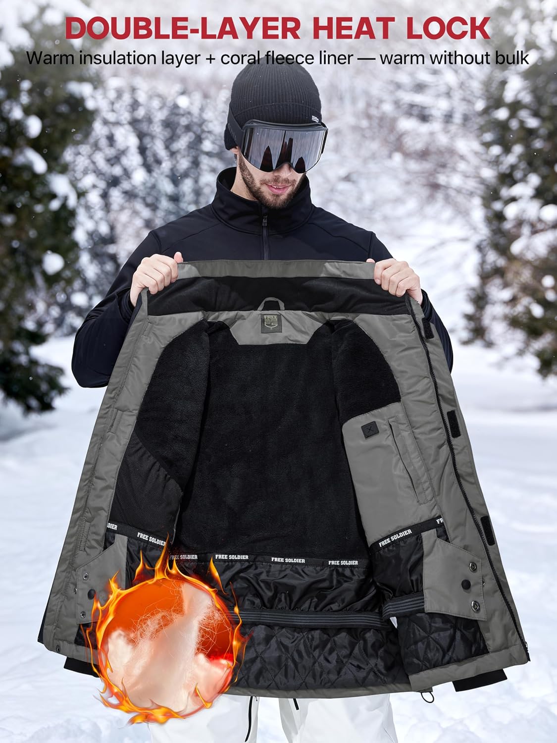 FREE SOLDIER Waterproof Ski Jacket Fleece Lined Warm Winter image 3