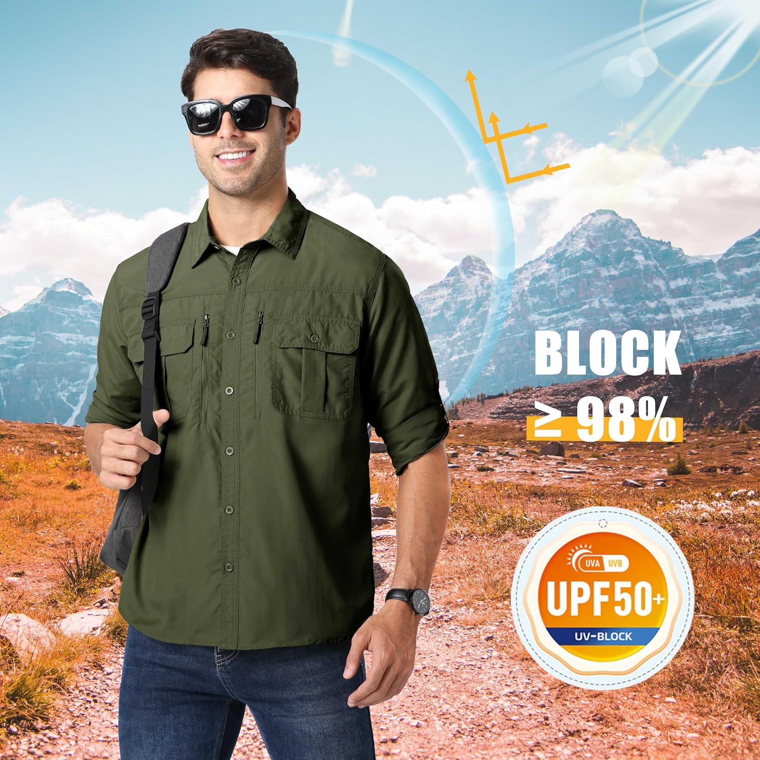 MAGCOMSEN UPF 50+ Sun Protection Shirts, Button Down Long image 3